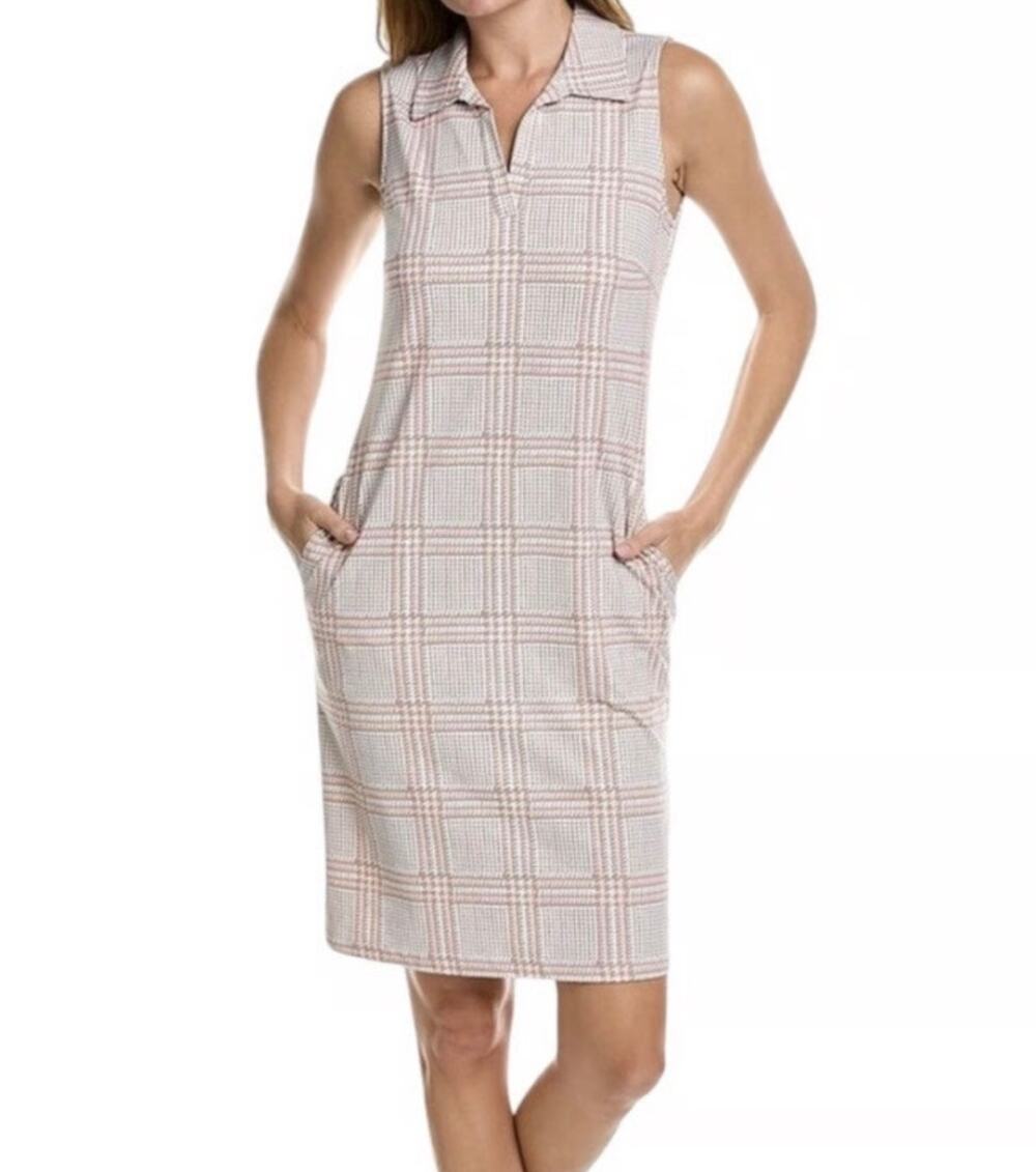 J. McLaughlin Dress Womens XS Ayla Catalina Cloth Pink Hilltop Plaid Khaki Polo